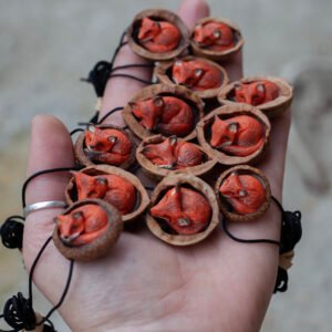 Lisice u ljuski oraha ili kapici žira – ručno rađena ogrlica